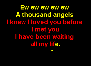 Ew ew ew ew ew
A thousand angels
I knew I loved you before
I met you

I have been waiting
all my life.

In