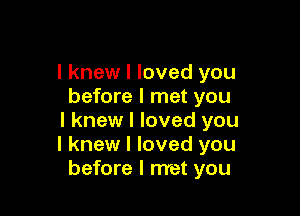 I knew I loved you
before I met you

I knew I loved you
I knew I loved you
before I met you