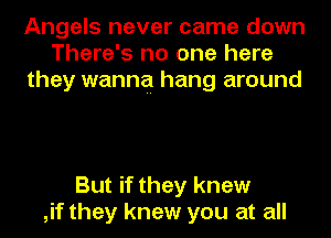 Angels never came down
There's no one here
they wanna hang around

But if they knew
,if they knew you at all