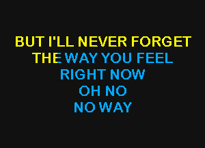 BUT I'LL NEVER FORGET
THEWAY YOU FEEL
RIGHT NOW
OH N0
NO WAY