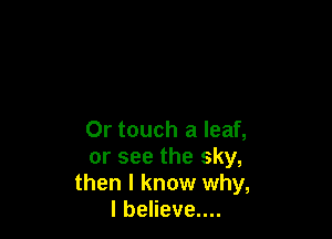 Or touch a leaf,
or see the sky,
then I know why,
lbeHeveun