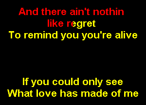 And there ain't nothin
like regret
To remind you you're alive

If you could only see
What love has made of me