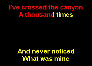 I've crossed the canyon
A thousand times

And never noticed
What was mine