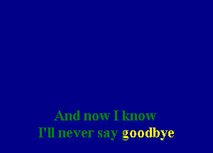 And now I know
I'll never say goodbye