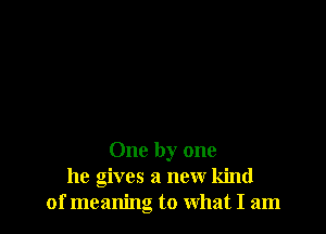 One by one
he gives a new kind
of meaning to What I am