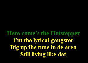 Here come's the Hotstepper
I'm the lyrical gangster
Big up the tune in de area
Still living like dat