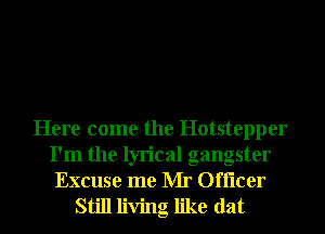 Here come the Hotstepper
I'm the lyrical gangster
Excuse me Mr Ofi'lcer
Still living like dat