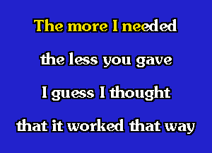 The more I needed
the less you gave
I guess I thought

that it worked that way