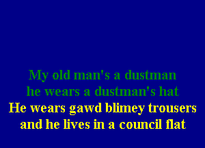 My old man's a dustman
he wears a dustman's hat
He wears gawd blimey trousers
and he lives in a council Hat