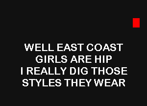 WELL EAST COAST
GIRLS ARE HIP
I REALLY DIG THOSE

STYLES TH EY WEAR l