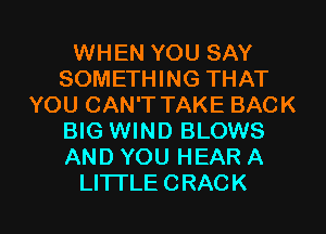 WHEN YOU SAY
SOMEHHNGTHAT
YOUCANTTAKEBACK
BIG WIND BLOWS
ANDYOUHEARA

LITI'LE C RAC K I