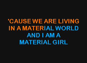 'CAUSEWE ARE LIVING
IN A MATERIAL WORLD

AND I AM A
MATERIAL GIRL