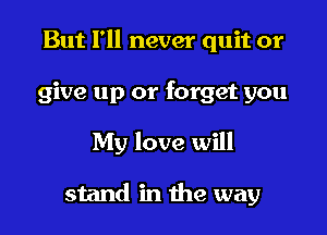 But I'll never quit or
give up or forget you

My love will

stand in the way