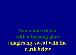 Sun comes down
with a burning glow
mingles my sweat with the
ealth below