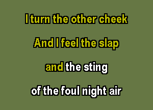 I turn the other cheek
And I feel the slap

and the sting

of the foul night air