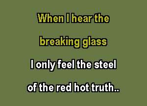 When I hear the

breaking glass

I only feel the steel

of the red hot truth..