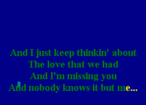 And I just keep thinkin' about
The love that we had
And I'm missing you

Alqd nobody knows it but me...