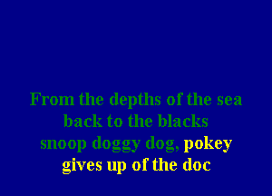 From the depths of the sea
back to the blacks
snoop dogo gy dog ,pokey
gives up of the doc