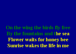 On the Wing the birds 11y free
By the fountains and the sea
Flower waits for honey bee
Sunrise wakes the life in me