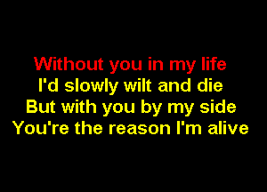 Without you in my life
I'd slowly wilt and die

But with you by my side
You're the reason I'm alive