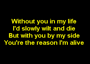 Without you in my life
I'd slowly wilt and die

But with you by my side
You're the reason I'm alive