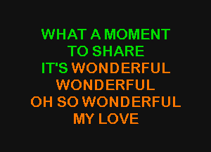 WHAT A MOMENT
TO SHARE
IT'S WONDERFUL

WONDERFUL
OH 80 WONDERFUL
MY LOVE