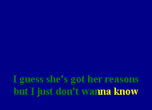 I guess she's got her reasons
but I just don't wanna knowr