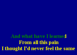 And What have I learned
From all this pain
I thought I'd never feel the same