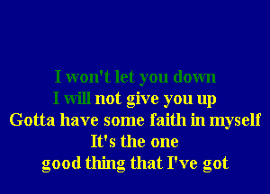 I won't let you down
I will not give you up
Gotta have some faith in myself
It's the one
good thing that I've got