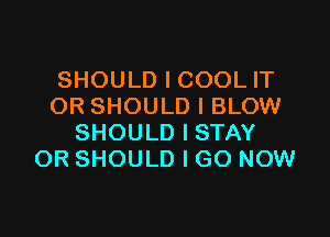 SHOULD I COOL IT
OR SHOULD I BLOW

SHOULD I STAY
OR SHOULD I GO NOW