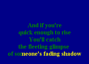 And if you're
quick enough to rise
You'll catch
the Ileeting glimpse
of someone's fading shadowr