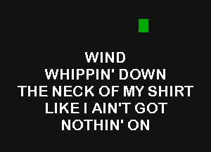 WIND
WHIPPIN' DOWN

THE NECK OF MY SHIRT
LIKE I AIN'T GOT
NOTHIN' ON