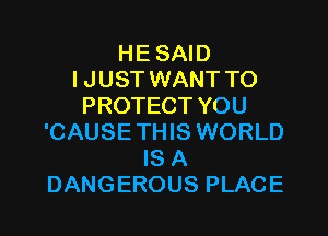 HE SAID
I JUST WANT TO
PROTECT YOU

'CAUSETHIS WORLD
IS A
DANGEROUS PLACE