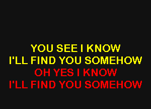 YOU SEE I KNOW

I'LL FIND YOU SOMEHOW