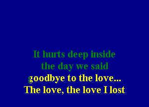 It hurts deep inside
the day we said
goodbye to the love...
The love, the love I lost