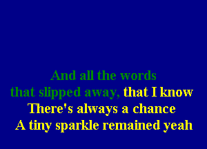 And all the words
that slipped away, that I knowr
There's always a chance
A tiny sparkle remained yeah