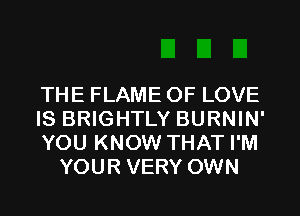 THE FLAME OF LOVE

IS BRIGHTLY BURNIN'

YOU KNOW THAT I'M
YOUR VERY OWN