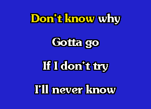 Don't know why

Gotta go

If I don't try

I'll never know