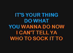 IT'S YOUR THING
DO WHAT

YOU WANNA DO NOW
I CAN'T TELL YA
WHO TO SOCK IT TO