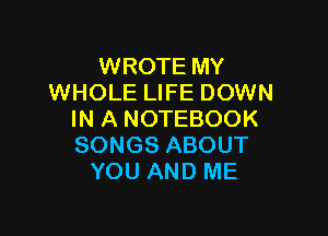 WROTE MY
WHOLE LIFE DOWN

IN A NOTEBOOK
SONGS ABOUT
YOU AND ME