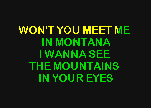 WON'T YOU MEET ME
IN MONTANA

I WANNA SEE
THE MOUNTAINS
IN YOUR EYES