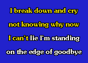 I break down and cry
not knowing why now
I can't lie I'm standing

on the edge of goodbye