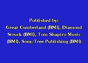 Published byi
Great Cumberland (BMI), Diamond
Struck (BMI), Torn Shapiro Music
(BMI), Sonyfrree Publishing (BMI)