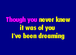 Though you never knew

it was of you
I've been dreaming