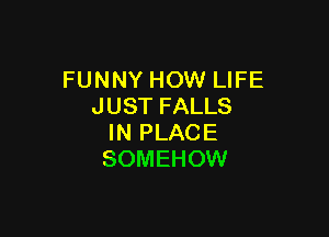 FUNNY HOW LIFE
JUST FALLS

IN PLACE
SOMEHOW