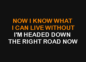 NOW I KNOW WHAT
ICAN LIVE WITHOUT

I'M HEADED DOWN
THE RIGHT ROAD NOW