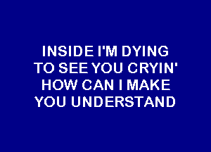 INSIDE I'M DYING
TO SEE YOU CRYIN'

HOW CAN I MAKE
YOU UNDERSTAND