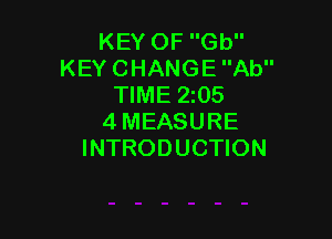 KEY OF Gb
KEY CHANGE Ab
TIME 2105

4MEASURE
INTRODUCTION