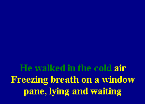 He walked in the cold air
Freezing breath on a Window
pane, lying and waiting