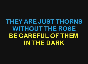 THEY AREJUST THORNS
WITHOUT THE ROSE
BE CAREFUL OF THEM
IN THE DARK